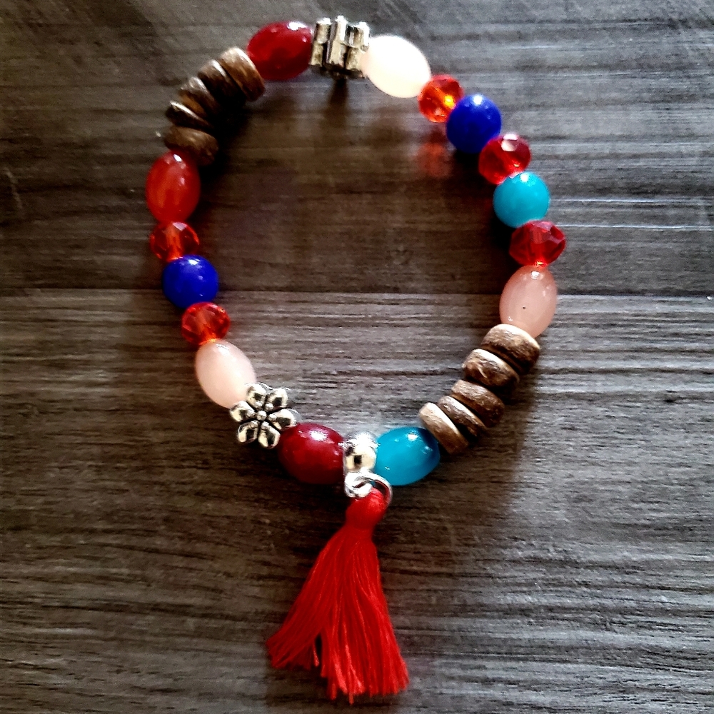Bohemian Beaded Tassel Charmed Bracelet